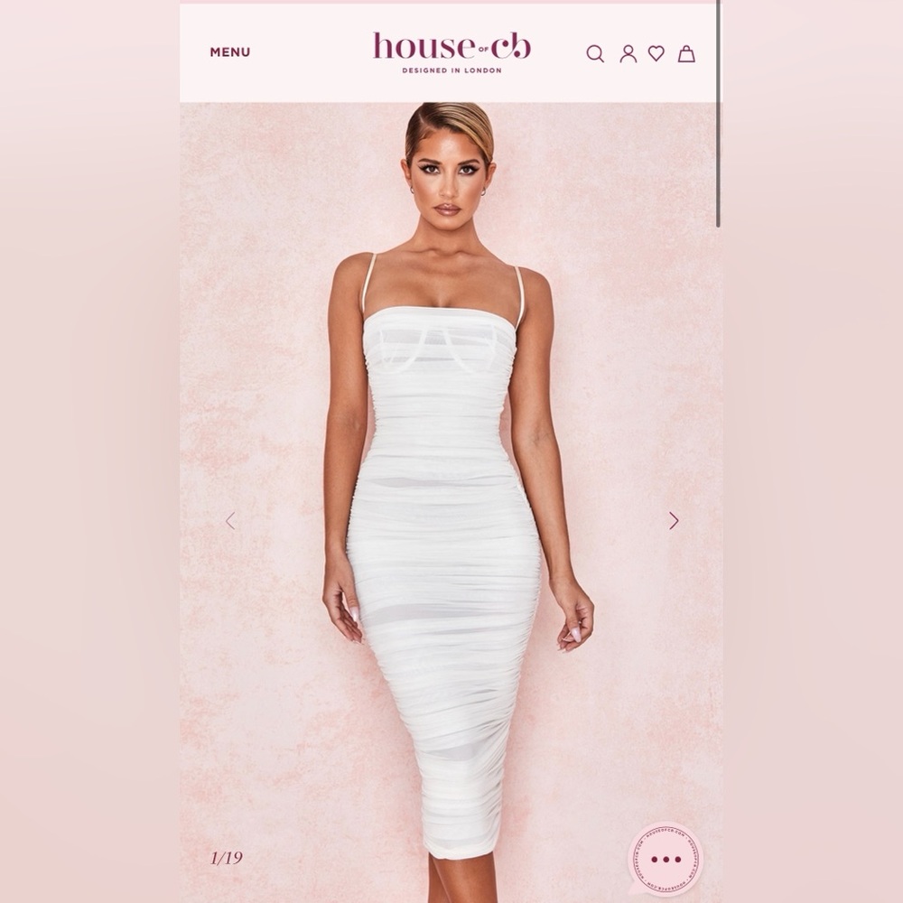 House of CB Sirene White Gathered Organza Mesh Dress